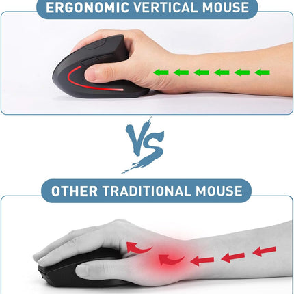 Wireless Ergonomic Mouse, 2.4G Wireless Vertical Ergo Mouse, 800/1200/1600 Adjustable DPI,6 Buttons Ergonomic Mouse for Laptop/Macbook/Pc/Desktop-Black