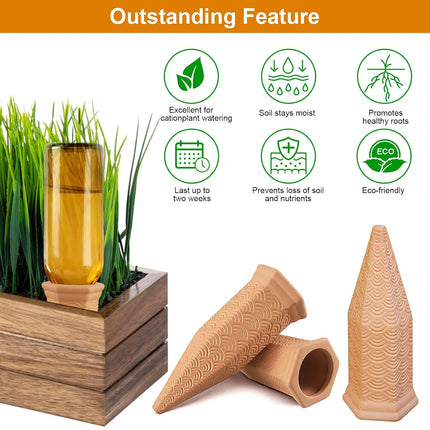 Plant Watering Spikes 12 Pack,Terracotta Plant Watering Spikes Wine Bottle Automatic Plant Waterer for Watering Indoor and Outdoor Plants While on Vacation - Plant Perfect Self-Watering Device