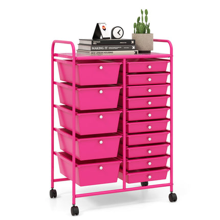 15-Drawer Utility Rolling Cart with Drawers Multi-Use Storage