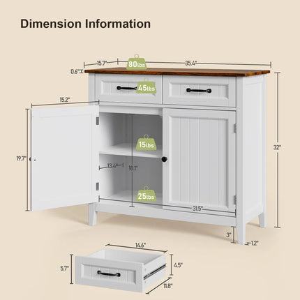 32'' Kitchen Storage Island with Drawer and Adjustable Shelf