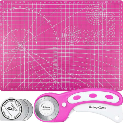 Rotary Cutter and Mat Set,  Self Healing Sewing Mats Shirt Cutter 45Mm Fabric Cutter Wheel with 2 Blades Rotary Cutting Mat for Crafts Fabric Quilting Hobby (9" X 12" (A4)