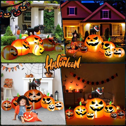 8.1Ft Halloween Inflatable Blow up Pumpkin Decoration,7 Glitter Pumpkins with Black Cat,Built-In LED Lights for Halloween Holiday,Yard,Garden,Lawn