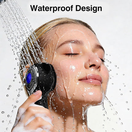 Electric Face Scrubber Exfoliator, Rechargeable Silicone Facial Cleansing Brush with Heat Massage Tip, Vibrating Face Scrubber for Deep Cleaning, Waterproof Face Brush for Men and Women (Deep Black)
