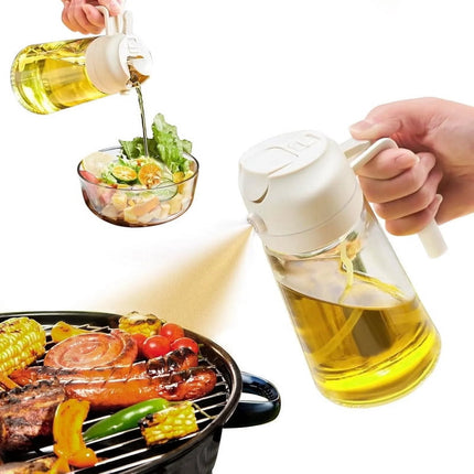 Oil Sprayer for Cooking, 2 in 1 Olive Oil Dispenser Bottle for Kitchen, 16Oz/470Ml Premium Glass Bottle for Air Fryer, Salad, Frying, Bbq,White