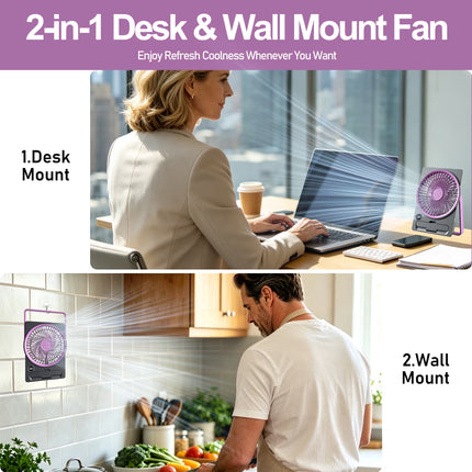 7.09" Small Portable Fan Rechargeable Battery Powered,6 Speeds Personal Mini Table Desk Fan for Office Bedroom,Travel Fan for Sleeping,Cruise Ship Beach Vocation Travel Essentials,Purple