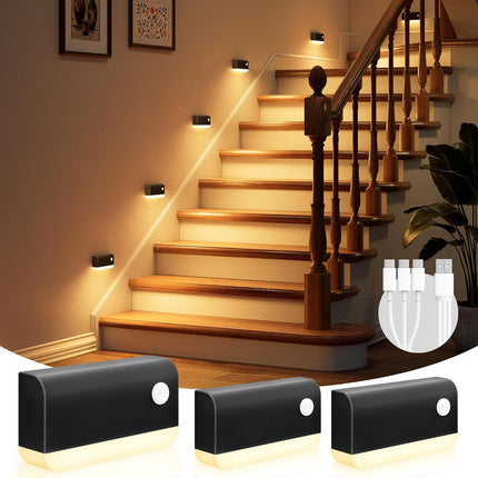 Motion Sensor Rechargeable Night Lights, 3 Modes 3CCT 3Pack,Black