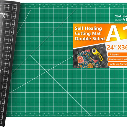 Self Healing Cutting Mat: 24 X 36 Inch Large Double Sided 5-Layer Gridded PVC Cut Mat for Sewing & Quilting & Scrapbooking & Arts and Crafts Projects (Green/Black)…