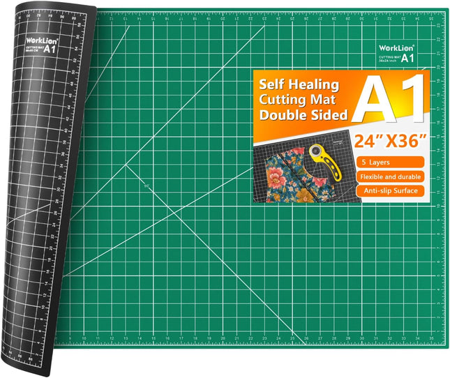 Self Healing Cutting Mat: 24 X 36 Inch Large Double Sided 5-Layer Gridded PVC Cut Mat for Sewing & Quilting & Scrapbooking & Arts and Crafts Projects (Green/Black)…