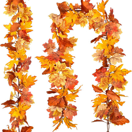 2 Pack Fall Garland Maple Leaf, 5.9Ft/Piece Hanging Vine Garland Artificial Autumn Foliage Garland Thanksgiving Decor for Home Wedding Fireplace Party Christmas (Yellow)