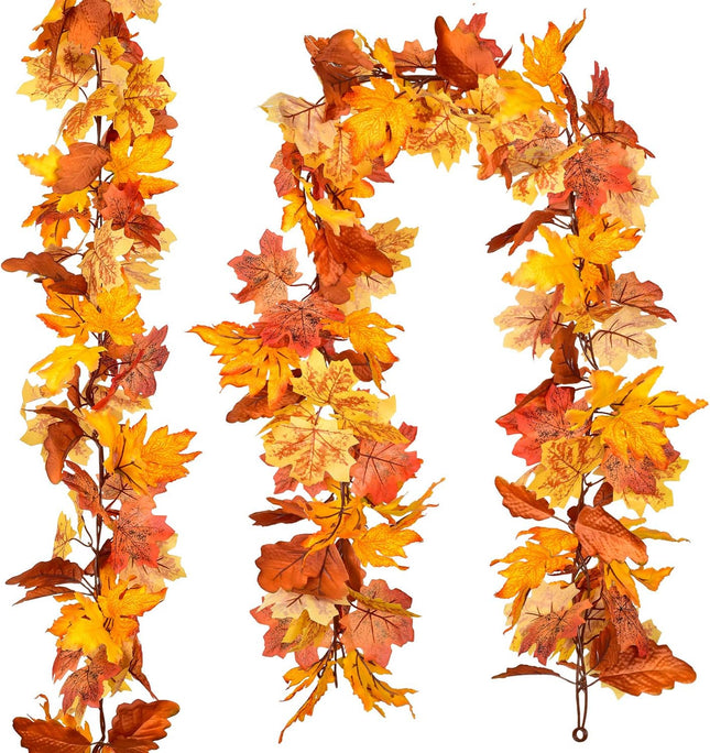 2 Pack Fall Garland Maple Leaf, 5.9Ft/Piece Hanging Vine Garland Artificial Autumn Foliage Garland Thanksgiving Decor for Home Wedding Fireplace Party Christmas (Yellow)