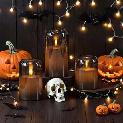 Striped Glass Flameless Candles Battery Operated with Remote Timer