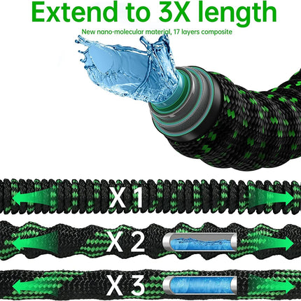 50Ft Expandable Garden Hose Lightweight Flexible Water Hoses Green