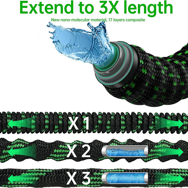 50Ft Expandable Garden Hose Lightweight Flexible Water Hoses Green