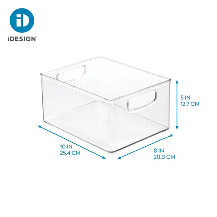 Plastic Extra-Large Freezer and Fridge Organization Bin with Easy to Grip Integrated Handles, the Linus Collection - 10" X 8" X 5", Clear