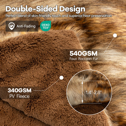 540GSM Soft Plush Fuzzy Luxury Faux Raccoon Fur Blanket for Bed