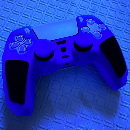Glow in the Dark PS5 Controller Skin,Blue anti Slip Soft Thicked Studded Silicone Cover Skins Compatible with PS5 Controller,Include 8 PCS Blue Thumb Grips Glow and 2 Cat Paw Grips Accessories.