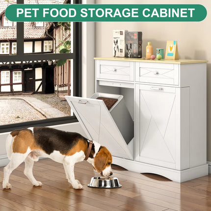 All-In-One Dog Food Station & Storage Cabinet – Tilt-Out Bin Compartment, Adjustable Shelves, Waterproof Finish