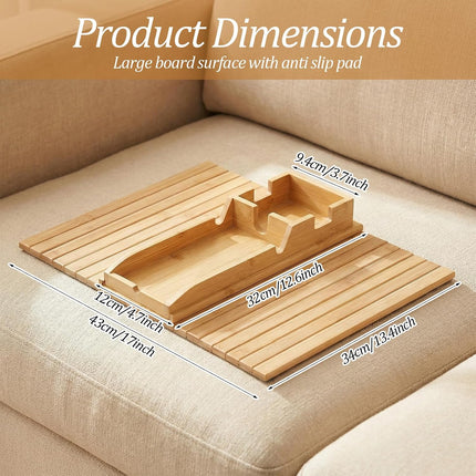 1Pc Bamboo Couch Cup Holder Tray, 4.7X12.6Inch Couch Armrest Table 3 in 1 Anti-Slip Sofa Armchair Caddy Table Couchs Arm Tray with Detachable Cup Holder Foldable Sofas Trays for Drinks Cellphone