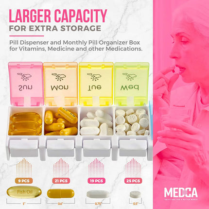 7 Day AM PM Pill Organizer Push Button Open a Daily Case - Plastic