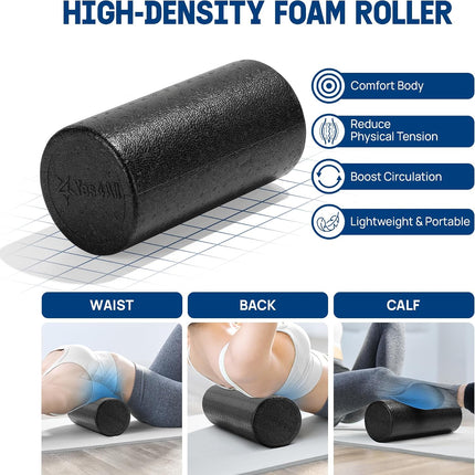Yes4All Foam Muscle Roller Set, 7-In-1 High-Density Set of Back Roller, Fascia Massage Tool, Stretch Strap, Spiky, Peanut & Smooth Massage Balls, Carry Bag - Ideal for Muscle Care & Relaxation