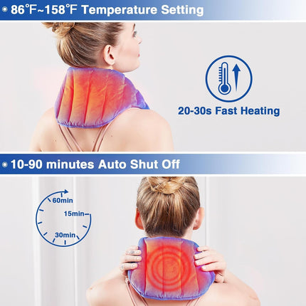 Neck Heating Pad, Hands-Free Electric Heated Neck Wrap for Neck Pain Relief, Upgraded Fast Neck Heat Pad, 10-90Min Timer with Countdown, 86-158℉ Adjustable Temperature (Universal Size)