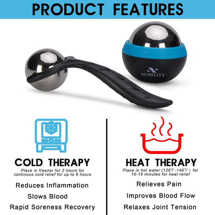 Massage Ball Roller– Ice Cold and Hot for Deep Tissue and Sore Muscle Relief of Stiffness and Stress, Body, Neck, Back, Foot, Plantar (Black)