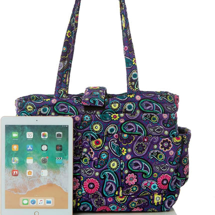 Knitting Quilted Tote Bag W/6 Pockets, Multifunctional Yarn Organizer and Teachers Nurses Crochet Lovers
