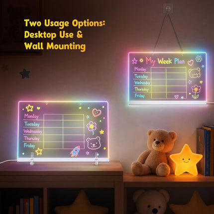 17'' Led Drawing Board for Kids - Flicker-Free LED Note Board, 10 Light Effects & 4 Light Intensities Drawing Tablet, Gifts for Girls Boys Aged 4-12, Doodle Glow Pad with Controller, 12 Markers