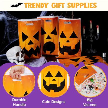 72 Pcs Halloween Trick or Treat Bags Large Halloween Treat Bags for Kids,Halloween Plastics Pumpkins Bags Orange Treat Bags Gift Bags