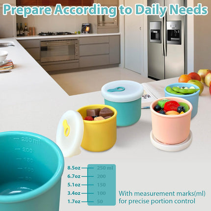 1-Cup Silicone Food Storage Containers with Lids, 4 Pack 8.5 Oz Reusable Snack Fruits Containers Cups Leak Proof Soup Freezer Molds Small Lunch Box BPA Free for Kids Baby Daycare School Travel Baby