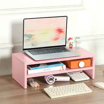 DS502P  20 Inch Pink Monitor Riser Stand - 2 Tiers, Wood Desktop Bookshelf