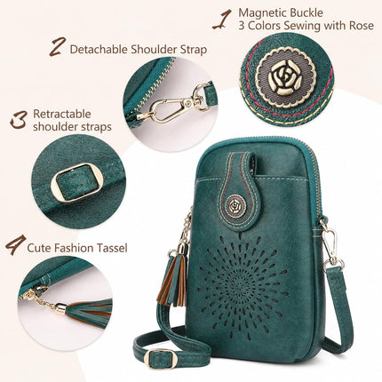 Small Crossbody Bags for Women, Lightweight Vegan Leather Cell Phone Purse, Cute Purses with Tassels