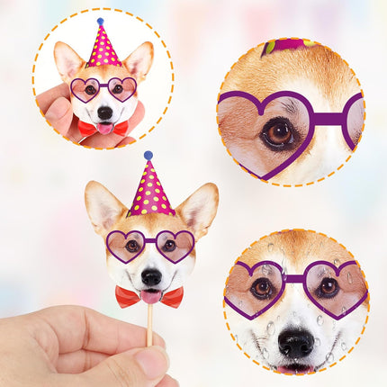 40 Pcs Pet Dog Cupcake Toppers Dogs Face Birthday Hat Cupcake Picks Dog Cake Decorations for Puppy Theme Kids Birthday Baby Shower Party Decorations Supplies