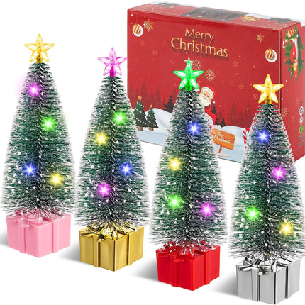 Mini Christmas Tree with Lights, 4 Pack Tabletop Christmas Trees
