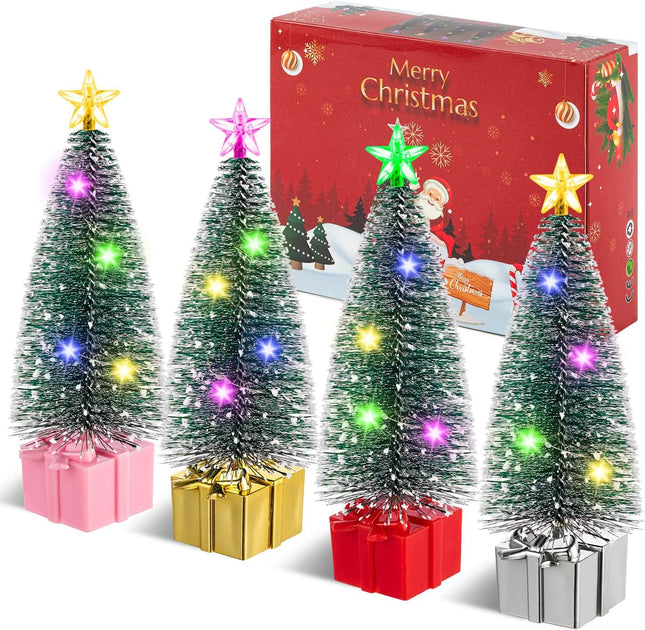 Mini Christmas Tree with Lights, 4 Pack Tabletop Christmas Trees