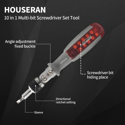Ratcheting Screwdriver,Ratcheting Screwdriver Set, 10-In-1 Multi Bit Screwdriver