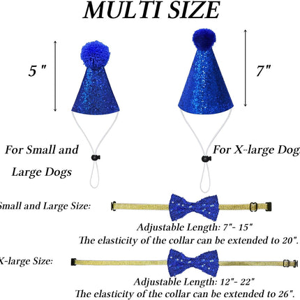 Multi Size Dog Birthday Hat & Bandana - Boy Bow Tie, Numbers, Blue