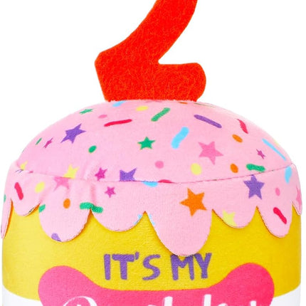 Dog Birthday Cake Toy Squeaky Plush Gift,2Nd,Pink and Yellow