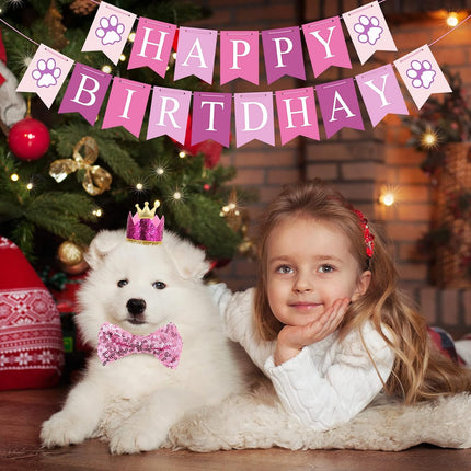 Dog Birthday Party Supplies, Dog Birthday Hat Bandana Scarf with Cute Bow Tie, Flag, Balloons for Small Medium Dogs Pets, Doggie Party Supplies Decorations