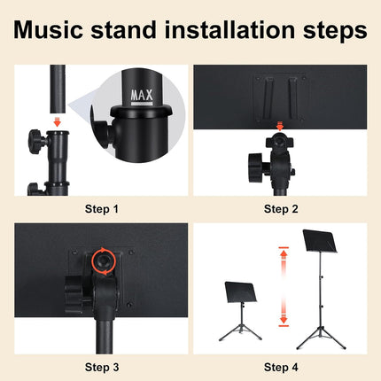 Sheet Music Stand,5 in 1 Dual-Use Folding Sheet Music Stand & Desktop Book Stand with Portable Carrying Bag & Music Sheet Clip Holder & Sheet Music Book(Black) (AS-M55)