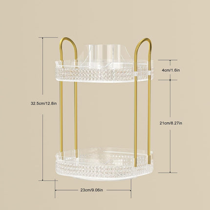2 Pack Makeup Organizer Set, Black Makeup Organizer with 6 Drawers, Clear 2 Tier Rotating Makeup Organizer