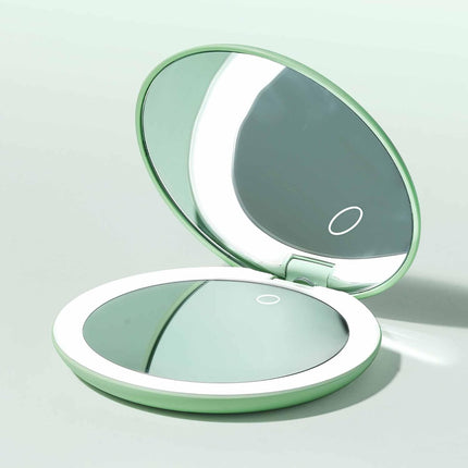 Taylor LED Lighted Compact Makeup Mirror, Rechargeable, 10X /1X Magnifying, 3 Light Settings, XL Large 5” Wide | Travel Mirror for Purses (Mint Green)