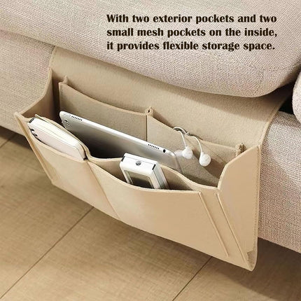 Bedside Caddy, 5 Pockets Felt Bedside Storage Organizer, Hanging Storage Organizer for Home Bedroom Living Room College Dorm Bed Water Bottles, Magazines, Phone, Glasses (Black)