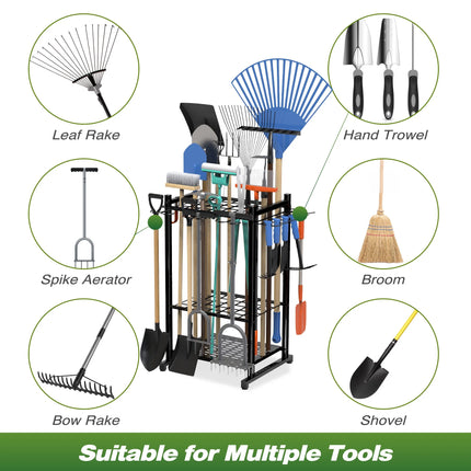 17-Inch Garden Tool Organizer with Storage Hooks, Yard Tool Rack for Garage Organization, Holds up to 50 Tools