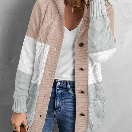 Hooded Cardigan Sweaters for Women Long Sleeve Button down Knit Sweater Coat Outwear with Pockets