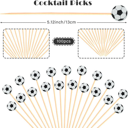 100Pcs Soccer Cocktail Picks 5" Soccer Decor Toothpicks Sticks Skewers for Appetizer Charcuterie Accessories, World Cup 2026 Champions League Sports Catered Event Birthday Themed Party Decorations