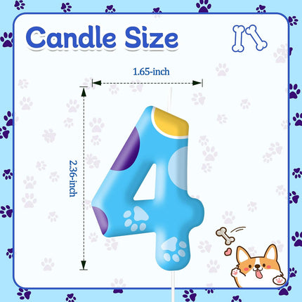 Blue Dog Paw Birthday Candles Cake Topper Numeral Birthday Candles for Boy Girl Dog Paw Decoration(Number 4)