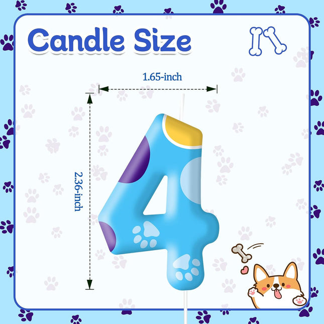 Blue Dog Paw Birthday Candles Cake Topper Numeral Birthday Candles for Boy Girl Dog Paw Decoration(Number 4)