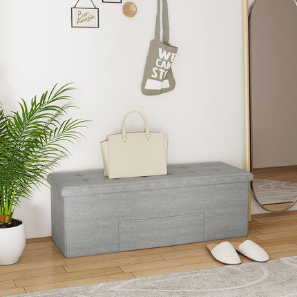 Storage Ottoman Bench, 43" L Folding Foot Rest Storage Chest with Side Pocket, Divider, Padded Seat Shoe Bench for Living Room Bedroom Hallway Entryway End of Bed (Light Gray)