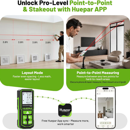 395FT Bluetooth Laser Measuring Tool with Angle Sensor, Fathers Day Dad Gifts,  1/16In Accuracy Laser Distance Measurement Tool, M/In/Ft, Digital Laser Room Measuring Device, Distance Meters